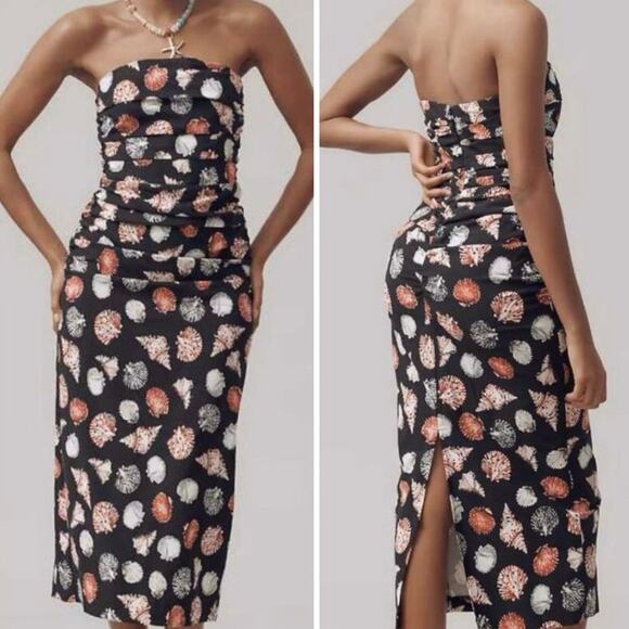 NWT Anthropologie Soleil Seashell Strapless Ruched Dress - Picture 1 of 8